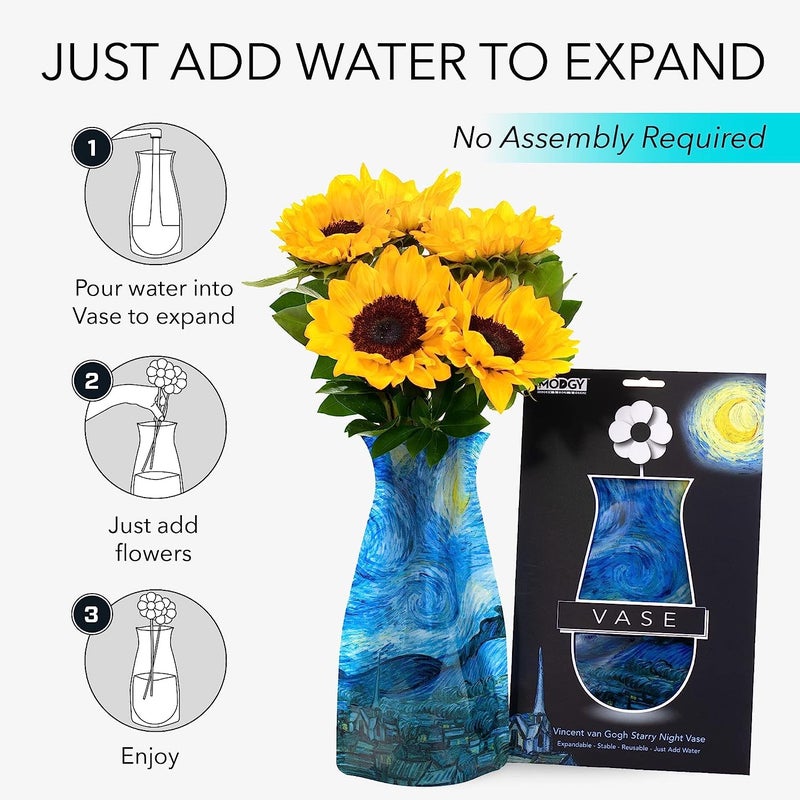 MODGY Collapsible and Expandable Plastic Flower Vase, Unbreakable, Foldable, Decorative Modern Centerpieces, Table Decorations, Van Gogh Starry Night, 1 Pack - Image 4